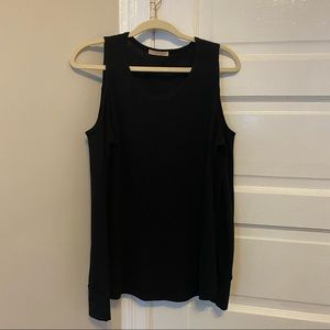 Black waffle cold shoulder top